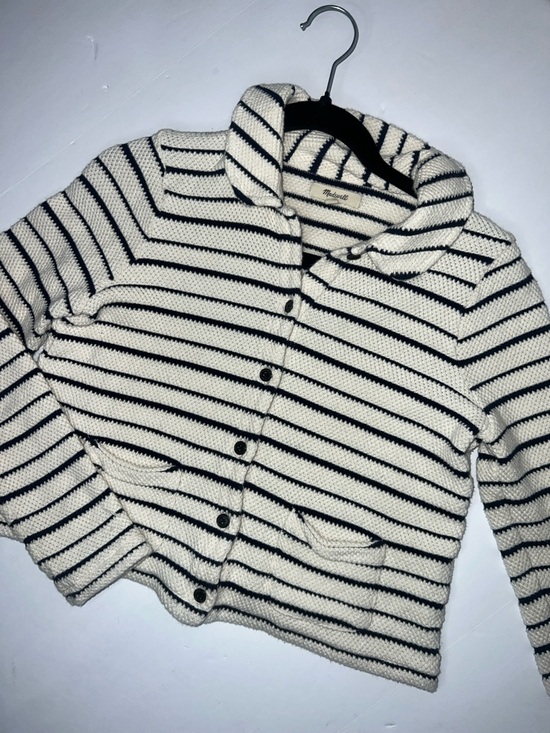 Madewell Sweaters - Women’s Madewell Cream and Navy Striped Shawl Collar Cardigan XS